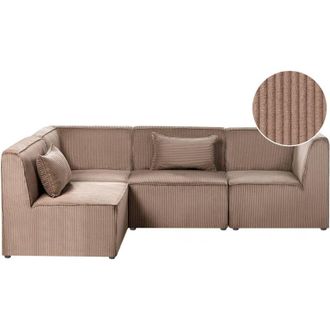 Beliani Modular Right Corner 4 Seater Sofa Sand Beige Corduroy 4 Seater Sectional Sofa Modern Design LEMVIG