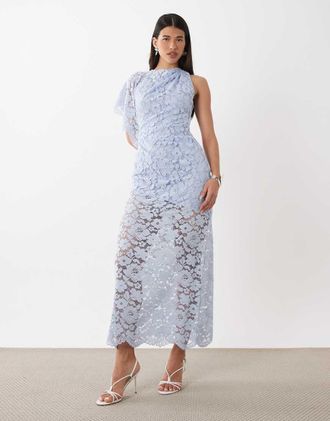 Forever New Vestito lungo asimmetrico in pizzo azzurro polvere-Blu