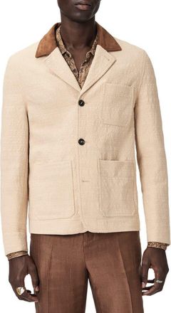 John Varvatos Barnes Cotton Jacket with Suede Collar in Light Khaki at Nordstrom, Size 54