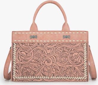 Montana West Floral Tooled Tote Bag In Dark Pink