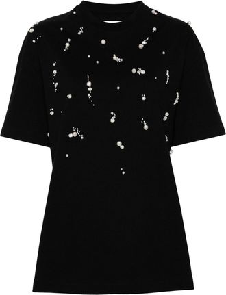 Jil Sander pearl-embellished T-shirt - women - Cotton - S - Black