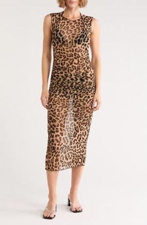 Good American Semisheer Mesh Cover-Up Midi Dress in Lucky Leopard001 at Nordstrom Rack, Size Medium