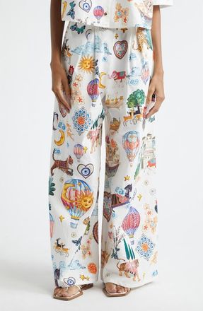 Camilla Kapadokya Kitsch Pleated Organic Cotton Wide Leg Pants at Nordstrom, Size Medium