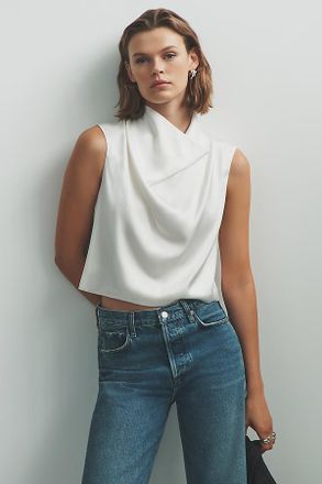 Anthropologie By Anthropologie Opal Stretch Silk Cowl Neck Top