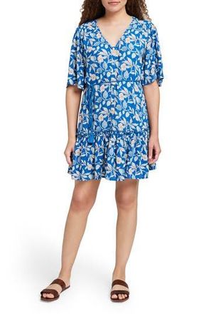 Faherty Orinda Tie Waist Button-Up Crepe Minidress in Blue Ginger at Nordstrom Rack, Size Small
