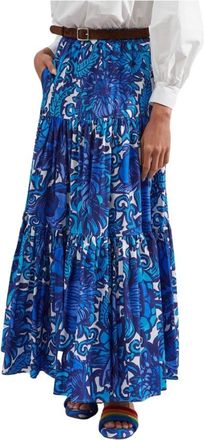 La DoubleJ Gelaagde Katoenen Rok - Dames - Maxi Rokken - Blauw - L - Katoen - Rokken