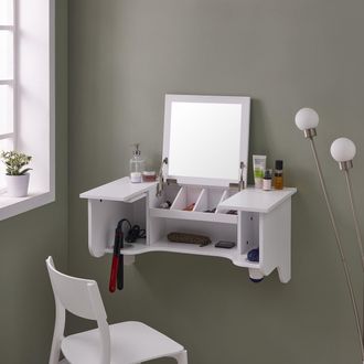 SEI Wall Mount Ledge With Vanity Mirror Transitional Style White