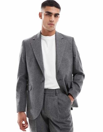 Asos Giacca da abito vestibilità classica grigio antracite mélange in flanella di misto lana