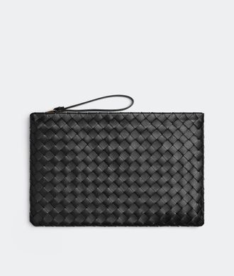 Bottega Veneta Intrecciato Large Flat Pouch - Black - Women - 100% Lambskin