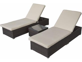 Habitat et Jardin Set Di 2 Lettini Da Spiaggia In Resina Intrecciata Con Cuscini E Tavolino alice - Ecru