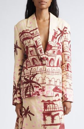 Johanna Ortiz Rock The Plan One-Button Linen Jacket in Ecru /Wine at Nordstrom, Size Medium