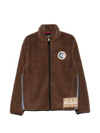 Napapijri Archive Fleece Brown Stand Collar Polyester Fleece Jacket