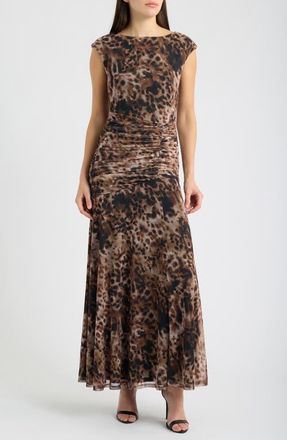 Eliza J Shirred Side Midi Dress in Blk Brown at Nordstrom, Size 10