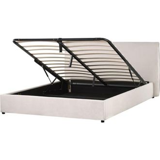 Beliani Beliani - Cama Con Almacenaje De Terciopelo Blanco Crema 160 X 200 Cm Otomana Cabecero Lavaur