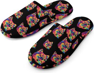 Generic Colorful Pomeranian Dog Mens Cotton Slippers Memory Foam Comfort House Shoes Winter Indoor Slipper for Hotel Casa Spa