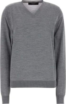 Gucci Grey Solid V Neck Sweater