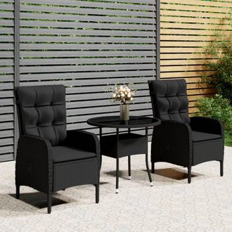 vidaXL Vidaxl - Juego De Comedor Para Jard&iacute;n 3 Piezas Rat&aacute;n Sint&eacute;tico Negro