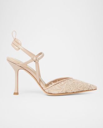 Fendi 95mm Tulle Slingback Pumps