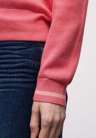 Street One Strickpullover STREET ONE, Damen, Gr. 38, striking coral, Strick, Obermaterial: 60% Viskose, 20% Baumwolle, 20% Nylon, unifarben mit Farbeinsatz, bequ