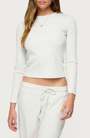 Edikted Cicilia Ribbed Long Sleeve T-Shirt in Gray-Melange at Nordstrom, Size X-Small