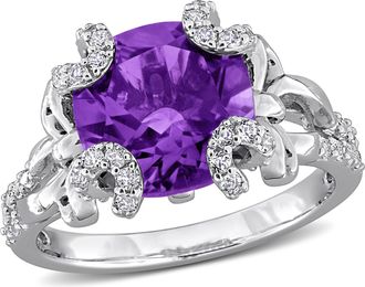 Mimi & Max 4 1/8ct TGW Amethyst and White Topaz Cocktail Ring in Sterling Silver