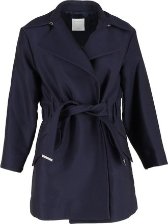 Sandro Sandro Marius Spread-lapel Belted Coat In Navy Blue Polyester
