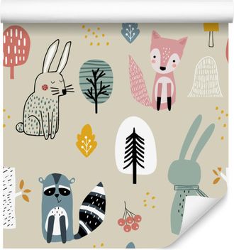 OEM Carta Da Parati Con Animali Del Bosco Per Soggiorno E Camera Da Letto, 50x1000 Cm