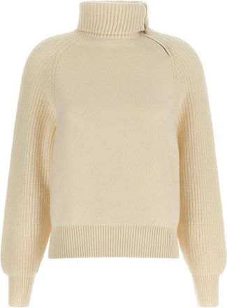 Agnona Trui met hoge hals en korte pasvorm - Dames - Coltruien - Beige - M - Wol - Truien & Vesten