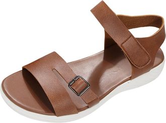 Generic Ladies Strappy Sandals Comfortable Open Toe Orthopedic Shoes Solid Color Stylish Breathable Lightweight Versatile Low Wedge Heel Sandals Summer Beach