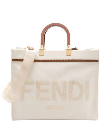 Fendi Fendi Beige Canvas & Leather Sunshine Medium Shopper Tote (Authentic Pre- Loved)