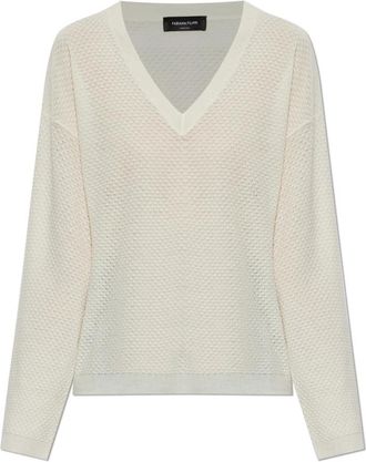 Fabiana Filippi Wol trui met pailletten - Dames - V-hals truien - Beige - 2XS - Wol - Truien & Vesten