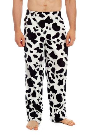 Leveret Mens Fleece Printed Holiday Pajama Pants in Cow Black at Nordstrom, Size Xx-Large