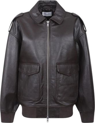 Frankie Shop Viper Leren Jas - Dames - Leren en Su&egrave;de Jassen - Bruin - XS - Leer - Jassen