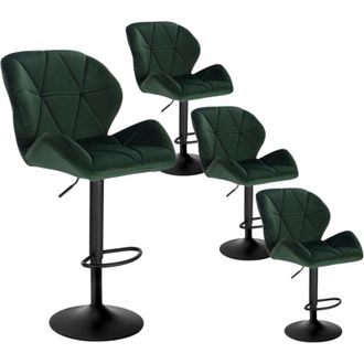 Woltu 4 Taburetes De Bar Giratorios Modernos, Silla Alta De Cocina Con Respaldo De Terciopelo, Taburete De Cocina Ajustable Y Giratorio, Verde Oscuro - Wolt