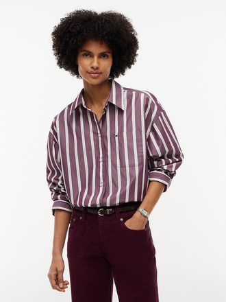 Tommy Hilfiger Womens Tommy Jeans Oversized Fit Poplin Shirt - Calypso Berry / Stripe - M