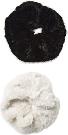 Tasha 2-Pack Faux Fur Scrunchies in Ivory/Black at Nordstrom
