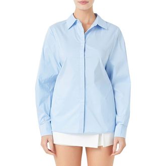 endless rose Elastic Back Detail Cotton Blend Button-Up Shirt in Powder Blue at Nordstrom Rack, Size X-Small