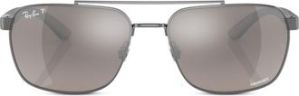 Ray-Ban rectangle-frame mirrored-lens sunglasses - men - Steel - 59 - Grey