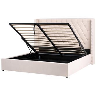 Beliani Cama Con Almacenaje Cabecero De Terciopelo Blanco Crema 180 X 200 Cm Lubbon