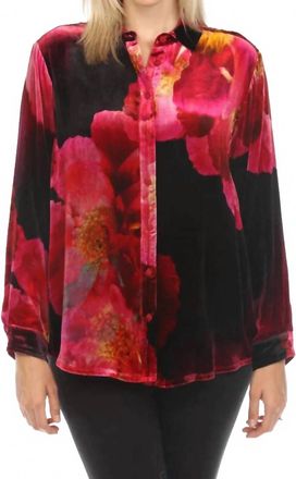 Johnny Was Bloom Velvet Oversized Shirt In Ruby
