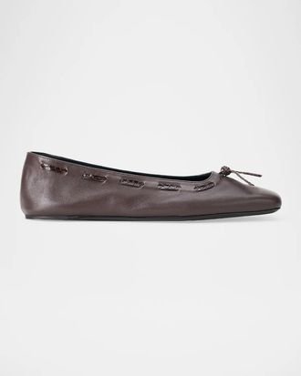 Staud Milo Laced Leather Ballerina Flats