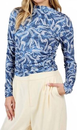 Sadie & Sage Big Dreams Hi Neck Ruched Top In Blue Multi