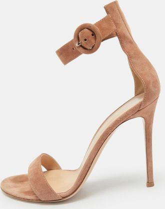 Gianvito Rossi Beige Suede Portofino Ankle Strap Sandals