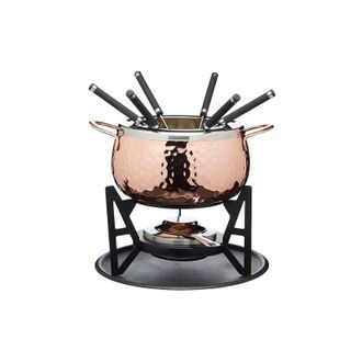 OEM Artes&agrave; Set De Fondue Con 6 Tenedores Y Cuenco De Acero Inoxidable, Cuenco De Cer&aacute;mica, Soporte De Metal Y Quemador De Doble Combustible Para Chocolate