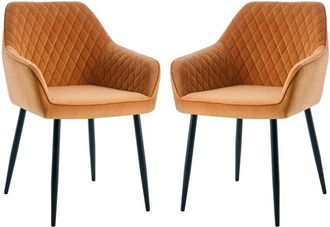 Ainpecca Dining Chairs 2pcs Velvet Kitchen Chairs Upholstered Seat with Backrest and Armrest Office chair, Orange