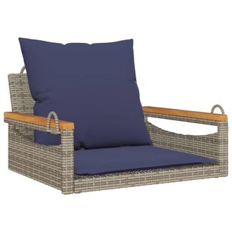 vidaXL Banco Columpio Con Cojines Rat&aacute;n Sint&eacute;tico Gris 63x62x40 Cm Vidaxl