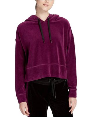 Calvin Klein Performance Cropped Velour Hoodie In Merlot