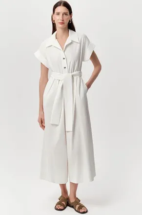 Exquise Leatrice Short Sleeve Belted Midi Jumpsuit in Bone at Nordstrom, Size Large