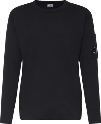 C.P. Company Cotton Sea Island Crewneck Lens Sweater - Heren - Sweatshirts - Zwart - XL - Katoen - Hoodies & sweatvesten