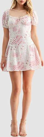 All in Favor Patchwork Detail Embroidered Minidress in Ivory Red Print at Nordstrom, Size X-Small